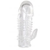 Прозрачная гелевая насадка с шипами и клиторальным отростком - 13 см. - Toyfa Basic - в Комсомольске-на-Амуре купить с доставкой Прозрачная гелевая насадка с шипами и клиторальным отростком - 13 см. - Toyfa Basic - в Комсомольске-на-Амуре купить с доставкой