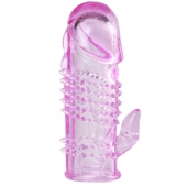 Розовая  гелевая насадка с клиторальным отростком - 13,5 см. - Toyfa Basic - в Комсомольске-на-Амуре купить с доставкой Розовая  гелевая насадка с клиторальным отростком - 13,5 см. - Toyfa Basic - в Комсомольске-на-Амуре купить с доставкой