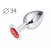 Коническая серебристая анальная втулка с красным кристаллом - 8,2 см. - Anal Jewelry Plug - купить с доставкой в Комсомольске-на-Амуре