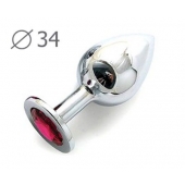 Коническая серебристая анальная втулка с малиновым кристаллом - 8,2 см. - Anal Jewelry Plug - купить с доставкой в Комсомольске-на-Амуре