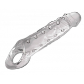 Прозразная закрытая насадка на пенис с поддержкой мошонки Clearly Ample Penis Enhancer - 22 см. - XR Brands - в Комсомольске-на-Амуре купить с доставкой