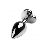 Серебристая коническая анальная пробка с красным кристаллом-сердечком - 7 см. - ToyFa - купить с доставкой в Комсомольске-на-Амуре