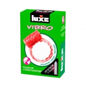 Розовое эрекционное виброкольцо Luxe VIBRO  Поцелуй стриптизёрши  + презерватив - Luxe - в Комсомольске-на-Амуре купить с доставкой