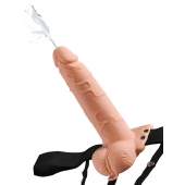 Телесный полый страпон с имитацией эякуляции 7.5  Hollow Squirting Strap-On with Balls Flesh - 21,6 см. - Pipedream - купить с доставкой в Комсомольске-на-Амуре