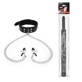 Черный ошейник с зажимами на соски на цепочке - Notabu - купить с доставкой в Комсомольске-на-Амуре