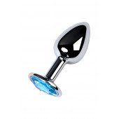 Серебристая конусовидная анальная пробка с голубым кристаллом - 7 см. - ToyFa - купить с доставкой в Комсомольске-на-Амуре