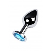 Серебристая конусовидная анальная пробка с голубым кристаллом - 8 см. - ToyFa - купить с доставкой в Комсомольске-на-Амуре