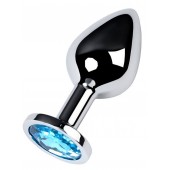 Серебристая конусовидная анальная пробка с голубым кристаллом - 8 см. - ToyFa - купить с доставкой в Комсомольске-на-Амуре