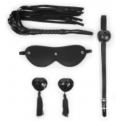 Эротический набор в черном цвете: маска, кляп, пэстисы, плётка - Notabu - купить с доставкой в Комсомольске-на-Амуре