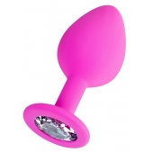 Розовая анальная втулка Brilliant с прозрачным кристаллом - 8 см. - ToyFa - купить с доставкой в Комсомольске-на-Амуре