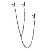 Черные зажимы на соски и клитор на цепочке DELUXE NIPPLE   CLIT CLAMPS - Dream Toys - купить с доставкой в Комсомольске-на-Амуре