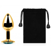 Золотистая анальная пробка с голубым стразом - 7,2 см. - Anal Jewelry Plug - купить с доставкой в Комсомольске-на-Амуре