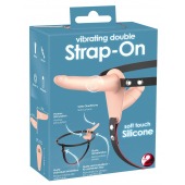 Телесный двойной вибрострапон с вибрацией Vibrating Double Strap-On - 15 см. - Orion - купить с доставкой в Комсомольске-на-Амуре