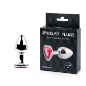 Серебристая анальная пробка с малиновым кристаллом-сердечком - 7 см. - Anal Jewelry Plug - купить с доставкой в Комсомольске-на-Амуре