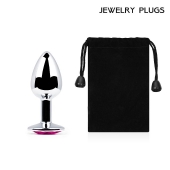 Серебристая анальная пробка с малиновым кристаллом - 7,2 см. - Anal Jewelry Plug - купить с доставкой в Комсомольске-на-Амуре
