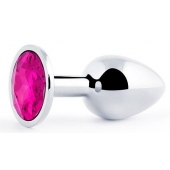 Серебристая анальная пробка с малиновым кристаллом - 7,2 см. - Anal Jewelry Plug - купить с доставкой в Комсомольске-на-Амуре
