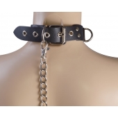 Черный кожаный ошейник Big Ring - Sitabella - купить с доставкой в Комсомольске-на-Амуре