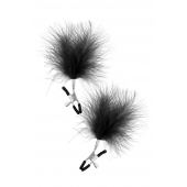 Зажимы на соски с черными пуховыми кисточками Sweet Caress Feather Nipple Clumps - Sweet Caress - купить с доставкой в Комсомольске-на-Амуре