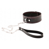 Черный широкий ошейник с красной строчкой и поводком - Crazy Handmade - купить с доставкой в Комсомольске-на-Амуре