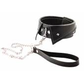 Черный ошейник-воротничок с металлическим поводком - Crazy Handmade - купить с доставкой в Комсомольске-на-Амуре