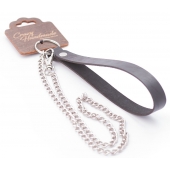 Серебристый металлический поводок с кожаной черной ручкой - 80 см. - Crazy Handmade - купить с доставкой в Комсомольске-на-Амуре