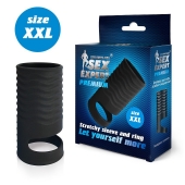 Черная открытая насадка на пенис с кольцом для мошонки XXL-size - 9,4 см. - Sex Expert - в Комсомольске-на-Амуре купить с доставкой