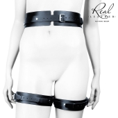 Черный кожаный пояс с гартерами - S-M - Notabu - купить с доставкой в Комсомольске-на-Амуре