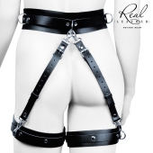 Черный кожаный пояс с гартерами - L-XL - Notabu - купить с доставкой в Комсомольске-на-Амуре