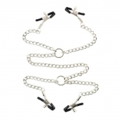 Серебристые зажимы для сосков и половых губ на тонкой цепочке - Notabu - купить с доставкой в Комсомольске-на-Амуре