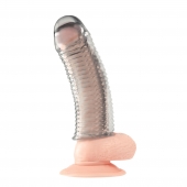 Текстурированная насадка на пенис Clear Textured Penis Enhancing Sleeve Extension - 16,5 см. - BlueLine - в Комсомольске-на-Амуре купить с доставкой