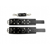 Черные кожаные наручники Sex Game - БДСМ Арсенал - купить с доставкой в Комсомольске-на-Амуре