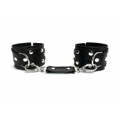Черные кожаные наручники Sex Game - БДСМ Арсенал - купить с доставкой в Комсомольске-на-Амуре