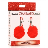 Красные зажимы на соски с помпонами Pom Pom - XR Brands - купить с доставкой в Комсомольске-на-Амуре