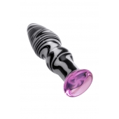 Белая анальная пробка из стекла с чёрными полосами - 11,6 см. - Sexus в Комсомольске-на-Амуре Белая анальная пробка из стекла с чёрными полосами - 11,6 см. - Sexus