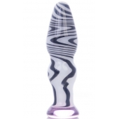 Белая анальная пробка из стекла с чёрными полосами - 11,6 см. - Sexus в Комсомольске-на-Амуре Белая анальная пробка из стекла с чёрными полосами - 11,6 см. - Sexus