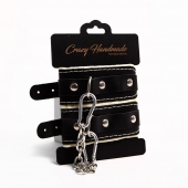 Черные скругленные наручники с мягкой бежевой подкладкой - Crazy Handmade - купить с доставкой в Комсомольске-на-Амуре