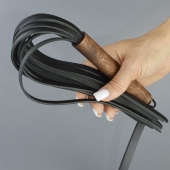 Черная кожаная плеть с деревянной рукоятью - 44 см. - Sitabella - купить с доставкой в Комсомольске-на-Амуре