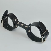 Черные кожаные наручники-фиксатор - Sitabella - купить с доставкой в Комсомольске-на-Амуре