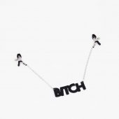 Зажимы на соски с кожаной подвеской Bitch - Crazy Handmade - купить с доставкой в Комсомольске-на-Амуре