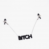 Зажимы на соски с кожаной подвеской Bitch - Crazy Handmade - купить с доставкой в Комсомольске-на-Амуре