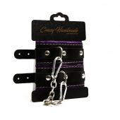 Черно-фиолетовые скругленные наручники с мягкой подкладкой - Crazy Handmade - купить с доставкой в Комсомольске-на-Амуре Черно-фиолетовые скругленные наручники с мягкой подкладкой - Crazy Handmade - купить с доставкой в Комсомольске-на-Амуре