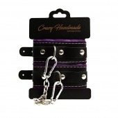 Черно-фиолетовые скругленные наручники с мягкой подкладкой - Crazy Handmade - купить с доставкой в Комсомольске-на-Амуре Черно-фиолетовые скругленные наручники с мягкой подкладкой - Crazy Handmade - купить с доставкой в Комсомольске-на-Амуре