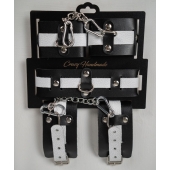 Набор фиксаторов из черной и белой натуральной кожи - Crazy Handmade - купить с доставкой в Комсомольске-на-Амуре Набор фиксаторов из черной и белой натуральной кожи - Crazy Handmade - купить с доставкой в Комсомольске-на-Амуре