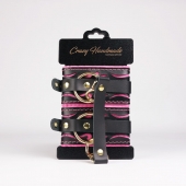 Черные кожаные оковы с розовой строчкой - Crazy Handmade - купить с доставкой в Комсомольске-на-Амуре Черные кожаные оковы с розовой строчкой - Crazy Handmade - купить с доставкой в Комсомольске-на-Амуре