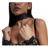 Черный ажурный чокер с золотистой фурнитурой - Crazy Handmade - купить с доставкой в Комсомольске-на-Амуре