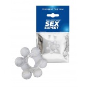 Прозрачное эластичное эрекционное кольцо с 6 шариками - Sex Expert - в Комсомольске-на-Амуре купить с доставкой
