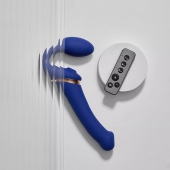 Синий безремневой страпон Multi Orgasm Bendable Strap-On size XL с клиторальной стимуляцией - Strap-on-me - купить с доставкой в Комсомольске-на-Амуре