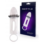 Закрытая насадка на пенис с подхватом мошонки и стимулирующими «ресничками» - Sextaz - в Комсомольске-на-Амуре купить с доставкой