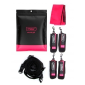 Черно-розовый эротический набор: фиксатор, оковы, наручники, повязка - Erokay - купить с доставкой в Комсомольске-на-Амуре