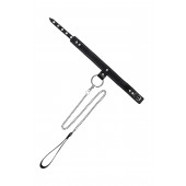 Черный узкий однослойный ошейник с серебристым поводком-цепочкой - Pecado - купить с доставкой в Комсомольске-на-Амуре